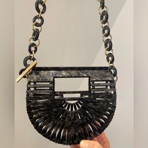 Cult Gaia Arch Nano Belt Bag in Black Acrylic with Chain Strap
